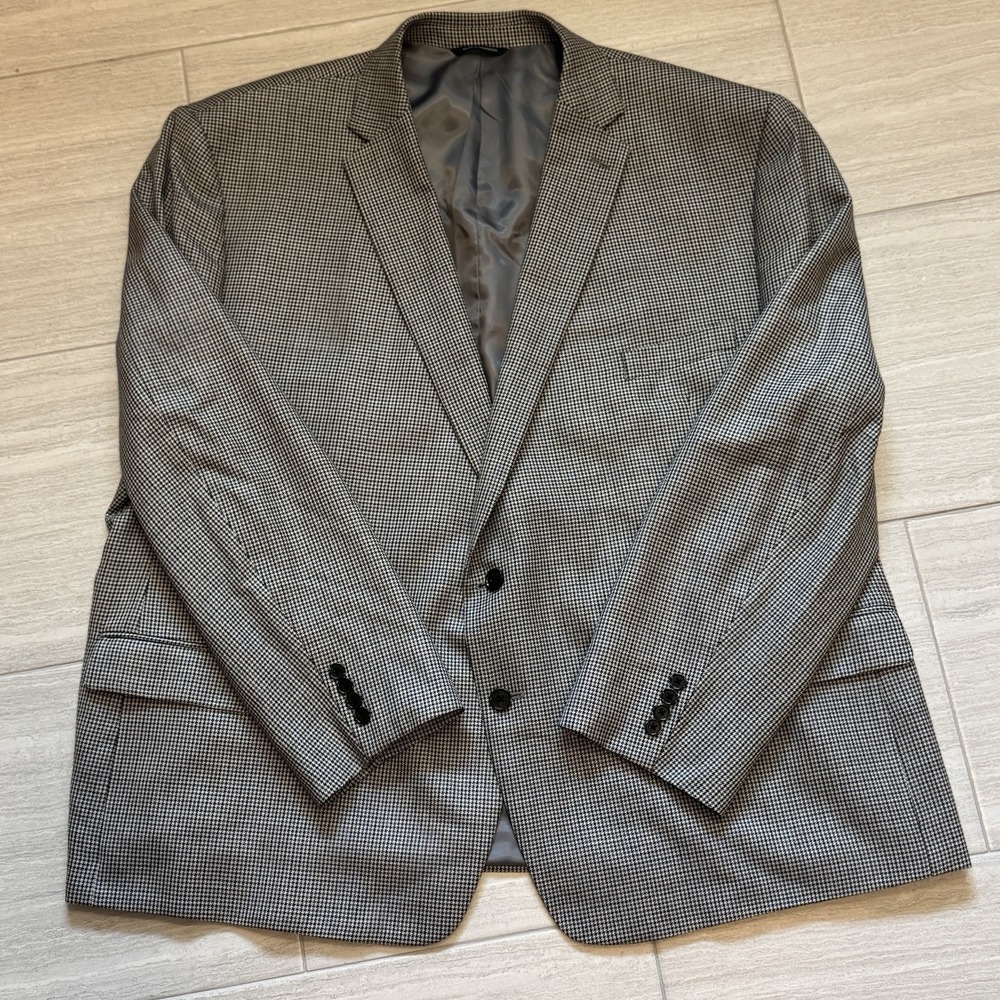 Ralph Lauren Blazer Mens 56R Gray Houndstooth Silk Wool Blend 2-Button Jacket